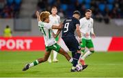 10 June 2025; Danel Sinani of Luxembourg is tackled by John Joe Patrick Finn of Republic of Ireland during the international friendly match between Luxembourg and Republic of Ireland at Stade de Luxembourg in Luxembourg. Photo by Stephen McCarthy/Sportsfile