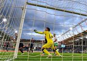 10 June 2025; Nathan Collins of Republic of Ireland has a header on goal hit the post during the international friendly match between Luxembourg and Republic of Ireland at Stade de Luxembourg in Luxembourg. Photo by Stephen McCarthy/Sportsfile