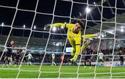 10 June 2025; Luxembourg goalkeeper Tiago Pereira attempts to save the shot on goal of Jack Taylor of Republic of Ireland, which subsequently hit the crossbar, during the international friendly match between Luxembourg and Republic of Ireland at Stade de Luxembourg in Luxembourg. Photo by Stephen McCarthy/Sportsfile