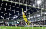 10 June 2025; Luxembourg goalkeeper Tiago Pereira attempts to save the shot on goal of Jack Taylor of Republic of Ireland, which subsequently hit the crossbar, during the international friendly match between Luxembourg and Republic of Ireland at Stade de Luxembourg in Luxembourg. Photo by Stephen McCarthy/Sportsfile
