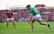 7 June 2025; Seán Finn of Limerick during the Munster GAA Hurling Senior Championship final match between Limerick and Cork at TUS Gaelic Grounds in Limerick. Photo by Piaras Ó Mídheach/Sportsfile