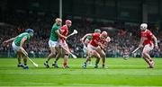 7 June 2025; Alan Connolly of Cork in action against Seán Finn of Limerick during the Munster GAA Hurling Senior Championship final match between Limerick and Cork at TUS Gaelic Grounds in Limerick. Photo by Piaras Ó Mídheach/Sportsfile