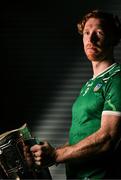 10 June 2025; Cian Lynch of Limerick poses for a portrait with the Liam MacCarthy cup at the national launch of the GAA Hurling All-Ireland Senior Championship Series at Kinnitty Castle in Offaly. Photo by Brendan Moran/Sportsfile