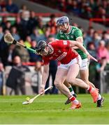 7 June 2025; Damien Cahalane of Cork in action against David Reidy of Limerick during the Munster GAA Hurling Senior Championship final match between Limerick and Cork at TUS Gaelic Grounds in Limerick. Photo by Piaras Ó Mídheach/Sportsfile