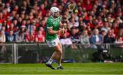 7 June 2025; Aaron Gillane of Limerick takes a free during the Munster GAA Hurling Senior Championship final match between Limerick and Cork at TUS Gaelic Grounds in Limerick. Photo by Piaras Ó Mídheach/Sportsfile