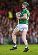 7 June 2025; William O'Donoghue of Limerick celebrates during the Munster GAA Hurling Senior Championship final match between Limerick and Cork at TUS Gaelic Grounds in Limerick. Photo by Piaras Ó Mídheach/Sportsfile