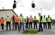 11 June 2025; Chairman of Monaghan GAA County Board Declan Flanagan, right and Michael Carroll, Planning & Training Officer, as they turned the sod at the new high performance centre extension at the VBC Monaghan GAA Centre of Excellence, Cloghan in Monaghan. Photo by Rory Geary/Sportsfile