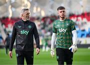 10 June 2025; Republic of Ireland goalkeeping coach Gudmundur Hreidarsson and goalkeeper Josh Keeley before the international friendly match between Luxembourg and Republic of Ireland at Stade de Luxembourg in Luxembourg. Photo by Stephen McCarthy/Sportsfile