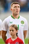 10 June 2025; Dara O'Shea of Republic of Ireland stands for the playing of the National Anthem before the international friendly match between Luxembourg and Republic of Ireland at Stade de Luxembourg in Luxembourg. Photo by Stephen McCarthy/Sportsfile