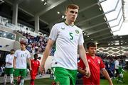 10 June 2025; Jake O'Brien of Republic of Ireland walks out for the international friendly match between Luxembourg and Republic of Ireland at Stade de Luxembourg in Luxembourg. Photo by Stephen McCarthy/Sportsfile