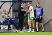 10 June 2025; Republic of Ireland head coach Heimir Hallgrimsson and Killian Phillips during the international friendly match between Luxembourg and Republic of Ireland at Stade de Luxembourg in Luxembourg. Photo by Stephen McCarthy/Sportsfile