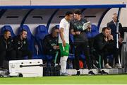10 June 2025; Republic of Ireland assistant coach Paddy McCarthy with Adam Idah during the international friendly match between Luxembourg and Republic of Ireland at Stade de Luxembourg in Luxembourg. Photo by Stephen McCarthy/Sportsfile