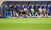 10 June 2025; The Republic of Ireland bench, from left, goalkeeper Caoimhin Kelleher, Bosun Lawal, Josh Honohan, John Joe Patrick Finn, Andrew Omobamidele, Killian Phillips, Liam Scales, Will Smallbone, Robbie Brady, Evan Ferguson and Kasey McAteer during the international friendly match between Luxembourg and Republic of Ireland at Stade de Luxembourg in Luxembourg. Photo by Stephen McCarthy/Sportsfile