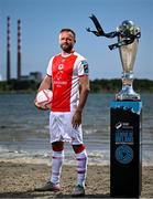 13 June 2025; Ryan McLaughlin of St Patrick's Athletic during a Football Doesn’t Stop for the Summer photocall for Virgin Media Television on Sandymount Beach in Dublin. Photo by David Fitzgerald/Sportsfile