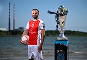 13 June 2025; Ryan McLaughlin of St Patrick's Athletic during a Football Doesn’t Stop for the Summer photocall for Virgin Media Television on Sandymount Beach in Dublin. Photo by David Fitzgerald/Sportsfile