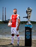13 June 2025; Ryan McLaughlin of St Patrick's Athletic during a Football Doesn’t Stop for the Summer photocall for Virgin Media Television on Sandymount Beach in Dublin. Photo by David Fitzgerald/Sportsfile