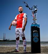 13 June 2025; Ryan McLaughlin of St Patrick's Athletic during a Football Doesn’t Stop for the Summer photocall for Virgin Media Television on Sandymount Beach in Dublin. Photo by David Fitzgerald/Sportsfile