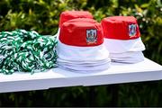 7 June 2025; Limerick wristbands and Cork hats for sale before the Munster GAA Hurling Senior Championship final match between Limerick and Cork at TUS Gaelic Grounds in Limerick. Photo by Piaras Ó Mídheach/Sportsfile