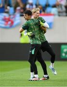 10 June 2025; Republic of Ireland goalkeepers Max O'Leary, left, and Caoimhin Kelleher before the international friendly match between Luxembourg and Republic of Ireland at Stade de Luxembourg in Luxembourg. Photo by Stephen McCarthy/Sportsfile