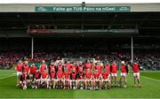 7 June 2025; The Cork squad before the Munster GAA Hurling Senior Championship final match between Limerick and Cork at TUS Gaelic Grounds in Limerick. Photo by Piaras Ó Mídheach/Sportsfile
