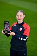 12 June 2025; Madison McGuane of Treaty United with her SSE Airtricity Women’s Premier Division Player of the Month Award for May at Markets Field in Limerick. Photo by Piaras Ó Mídheach/Sportsfile