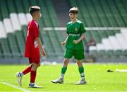 11 June 2025; Tom O’Shaughnessy of Glanduff NS, Roscommon, celebrates after scoring a goal during the FAI Primary 5s Finals Day at the Aviva Stadium in Dublin. Photo by Seb Daly/Sportsfile