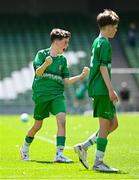 11 June 2025; Ryan O’Shaughnessy of Glanduff NS, Roscommon, celebrates after his side's victory during the FAI Primary 5s Finals Day at the Aviva Stadium in Dublin. Photo by Seb Daly/Sportsfile