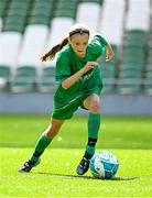 11 June 2025; Ruby Ní Mhaonaigh of Scoil Fhursa, Gaillimh, during the FAI Primary 5s Finals Day at the Aviva Stadium in Dublin. Photo by Seb Daly/Sportsfile