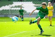 11 June 2025; Ruby Ní Mhaonaigh of Scoil Fhursa, Gaillimh, during the FAI Primary 5s Finals Day at the Aviva Stadium in Dublin. Photo by Seb Daly/Sportsfile