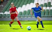 11 June 2025; Wallis Ashmore of Marshalstown NS, Wexford, right, in action against Skye Collins of Gaelscoil Uí Drisceoil, Corcaigh, during the FAI Primary 5s Finals Day at the Aviva Stadium in Dublin. Photo by Seb Daly/Sportsfile