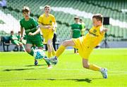 11 June 2025; Rian McEneaney of Scoil Bhríde, Mullaghrafferty, Monaghan, during the FAI Primary 5s Finals Day at the Aviva Stadium in Dublin. Photo by Seb Daly/Sportsfile