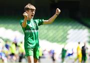 11 June 2025; Mark Macken of Cornafulla NS, Roscommon, celebrates his side's victory during the FAI Primary 5s Finals Day at the Aviva Stadium in Dublin. Photo by Seb Daly/Sportsfile