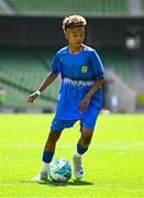 11 June 2025; Kyan Ó Foghlú of Gaelscoil Uí Chéadaigh, Wicklow, during the FAI Primary 5s Finals Day at the Aviva Stadium in Dublin. Photo by Seb Daly/Sportsfile