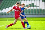 11 June 2025; Ruth Moylan of St Leonard’s NS, Dunnamaggin, Kilkenny, right, in action against Holly Fitzpatrick of Cloughjordan NS, Tipperary, during the FAI Primary 5s Finals Day at the Aviva Stadium in Dublin. Photo by Seb Daly/Sportsfile
