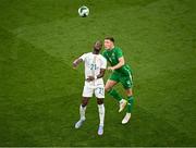 6 June 2025; Dara O'Shea of Republic of Ireland in action against Abdallah Sima of Senegal during the international friendly match between Republic of Ireland and Senegal at the Aviva Stadium in Dublin. Photo by Piaras Ó Mídheach/Sportsfile