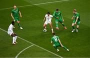 6 June 2025; Iliman Ndiaye of Senegal in action against Matt Doherty of Republic of Ireland during the international friendly match between Republic of Ireland and Senegal at the Aviva Stadium in Dublin. Photo by Piaras Ó Mídheach/Sportsfile