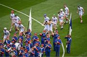 8 June 2025; Kildare players break away after the parade before the Joe McDonagh Cup final match between Kildare and Laois at Croke Park in Dublin. Photo by Piaras Ó Mídheach/Sportsfile