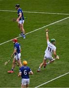 8 June 2025; Jack Sheridan of Kildare celebrates scoring his side's second goal during the Joe McDonagh Cup final match between Kildare and Laois at Croke Park in Dublin. Photo by Piaras Ó Mídheach/Sportsfile