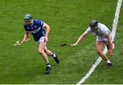8 June 2025; Diarmaid Conway of Laois in action against Cathal McCabe of Kildare during the Joe McDonagh Cup final match between Kildare and Laois at Croke Park in Dublin. Photo by Piaras Ó Mídheach/Sportsfile