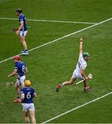 8 June 2025; Jack Sheridan of Kildare celebrates scoring his side's second goal during the Joe McDonagh Cup final match between Kildare and Laois at Croke Park in Dublin. Photo by Piaras Ó Mídheach/Sportsfile
