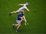 8 June 2025; Jer Quinlan of Laois in action against Daniel O'Meara of Kildare during the Joe McDonagh Cup final match between Kildare and Laois at Croke Park in Dublin. Photo by Piaras Ó Mídheach/Sportsfile