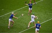 8 June 2025; Jack Sheridan of Kildare scores his side's second goal during the Joe McDonagh Cup final match between Kildare and Laois at Croke Park in Dublin. Photo by Piaras Ó Mídheach/Sportsfile