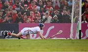 7 June 2025; Cork goalkeeper Patrick Collins watches as a penalty from Barry Murphy of Limerick goes wide during the penalty shoot-out of the Munster GAA Hurling Senior Championship final match between Limerick and Cork at TUS Gaelic Grounds in Limerick. Photo by Piaras Ó Mídheach/Sportsfile