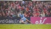 7 June 2025; Limerick goalkeeper Nickie Quaid is beaten for a goal by Shane Kingston of Cork in the penalty shoot-out of the Munster GAA Hurling Senior Championship final match between Limerick and Cork at TUS Gaelic Grounds in Limerick. Photo by Piaras Ó Mídheach/Sportsfile