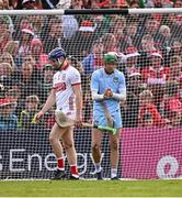 7 June 2025; Cork goalkeeper Patrick Collins and Limerick goalkeeper Nickie Quaid during the penalty shoot-out of the Munster GAA Hurling Senior Championship final match between Limerick and Cork at TUS Gaelic Grounds in Limerick. Photo by Piaras Ó Mídheach/Sportsfile