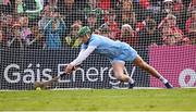 7 June 2025; Limerick goalkeeper Nickie Quaid saves a penalty from Darragh Fitzgibbon of Cork during the penalty shoot-out of the Munster GAA Hurling Senior Championship final match between Limerick and Cork at TUS Gaelic Grounds in Limerick. Photo by Piaras Ó Mídheach/Sportsfile