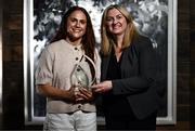12 June 2025; Westmeath star Sarah Dillon is presented with The Croke Park Hotel/LGFA Player of the Month award for May 2025 by Sinead Chydzik, People & Culture Manager, the Croke Park Hotel, at The Croke Park Hotel in Jones Road, Dublin. Sarah scored 1-4 in the 2025 TG4 Leinster Final victory over Laois – and six points in the semi-final win against Wexford. Photo by Ben McShane/Sportsfile
