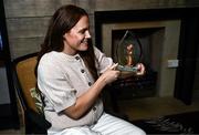 12 June 2025; Westmeath star Sarah Dillon is pictured with The Croke Park Hotel/LGFA Player of the Month award for May 2025, at The Croke Park Hotel in Jones Road, Dublin. Sarah scored 1-4 in the 2025 TG4 Leinster Final victory over Laois – and six points in the semi-final win against Wexford. Photo by Ben McShane/Sportsfile