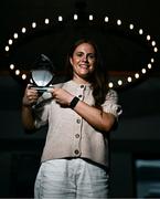 12 June 2025; Westmeath star Sarah Dillon is pictured with The Croke Park Hotel/LGFA Player of the Month award for May 2025, at The Croke Park Hotel in Jones Road, Dublin. Sarah scored 1-4 in the 2025 TG4 Leinster Final victory over Laois – and six points in the semi-final win against Wexford. Photo by Ben McShane/Sportsfile