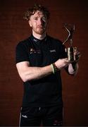 12 June 2025; PwC GAA/GPA Player of the Month for May in hurling Cian Lynch of Limerick with his award outside the PwC offices in Limerick today. Photo by Shauna Clinton/Sportsfile